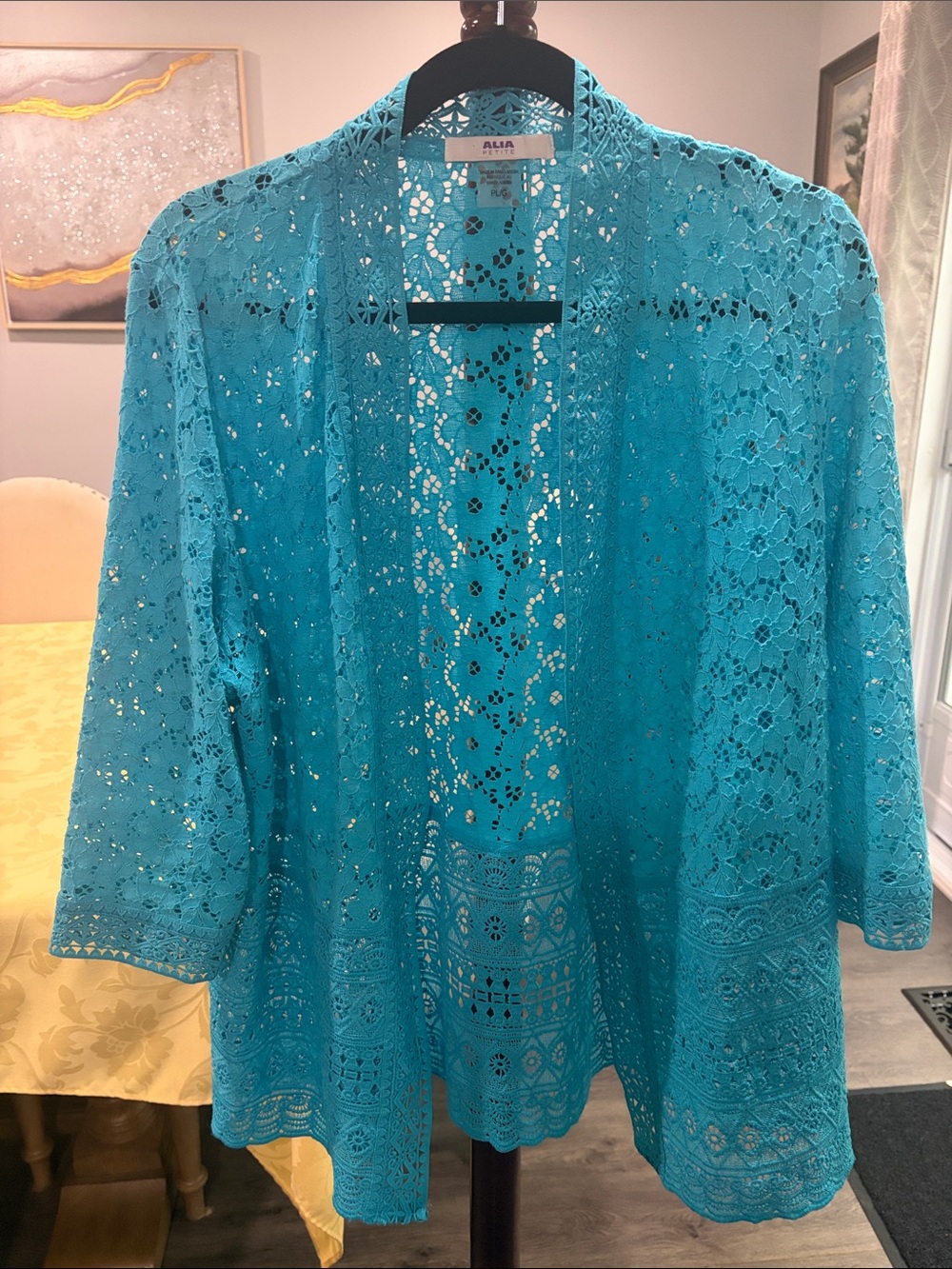 Alia Turquoise Lace Open-Front Cardigan